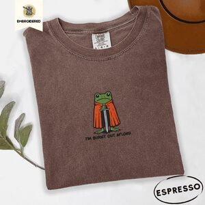 Espresso Burnt Out Frog Knight Embroidered T-Shirt