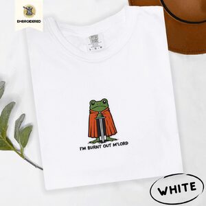 White Burnt Out Frog Knight Embroidered T-Shirt