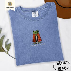 Blue Jean Burnt Out Knight Frog Embroidered T-Shirt