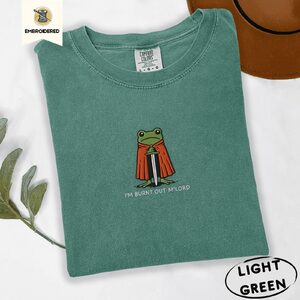 Light Green Burnt Out Knight Frog Embroidered T-Shirt