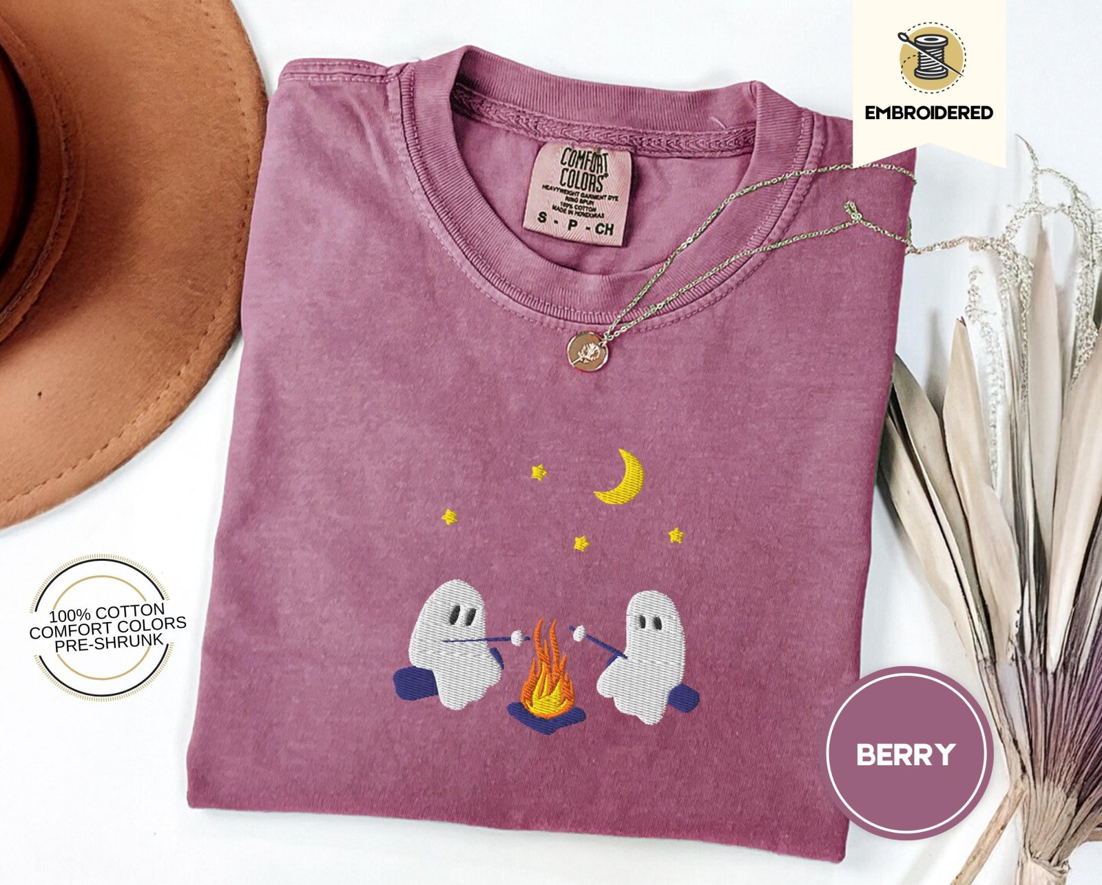 Berry Campfire Ghosts Embroidered T-Shirt