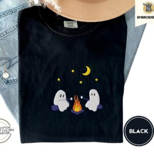 Black Campfire Ghosts Embroidered T-Shirt