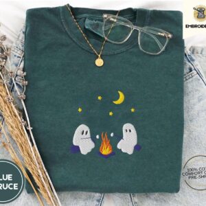 Blue Spruce Campfire Ghosts Embroidered T-Shirt