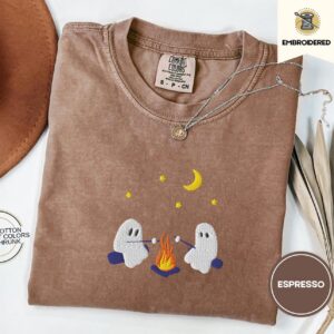 Espresso Campfire Ghosts Embroidered T-Shirt