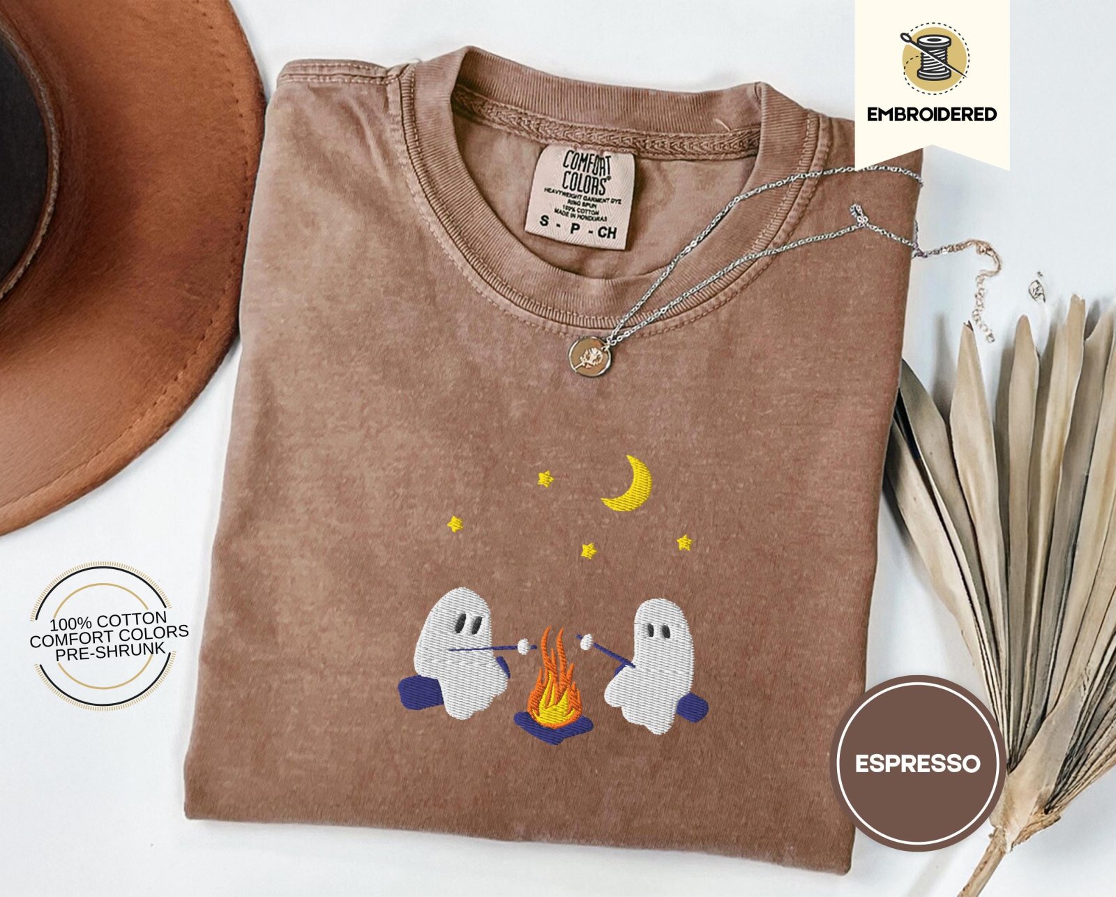Espresso Campfire Ghosts Embroidered T-Shirt