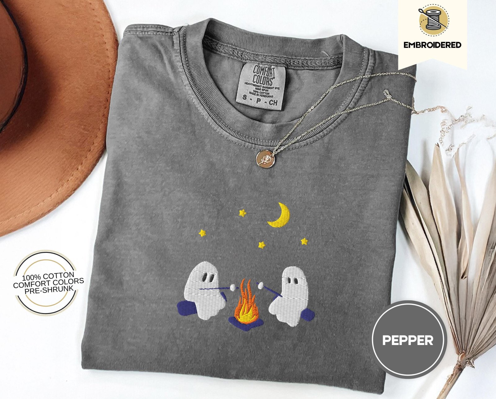 Pepper Campfire Ghosts Embroidered T-Shirt