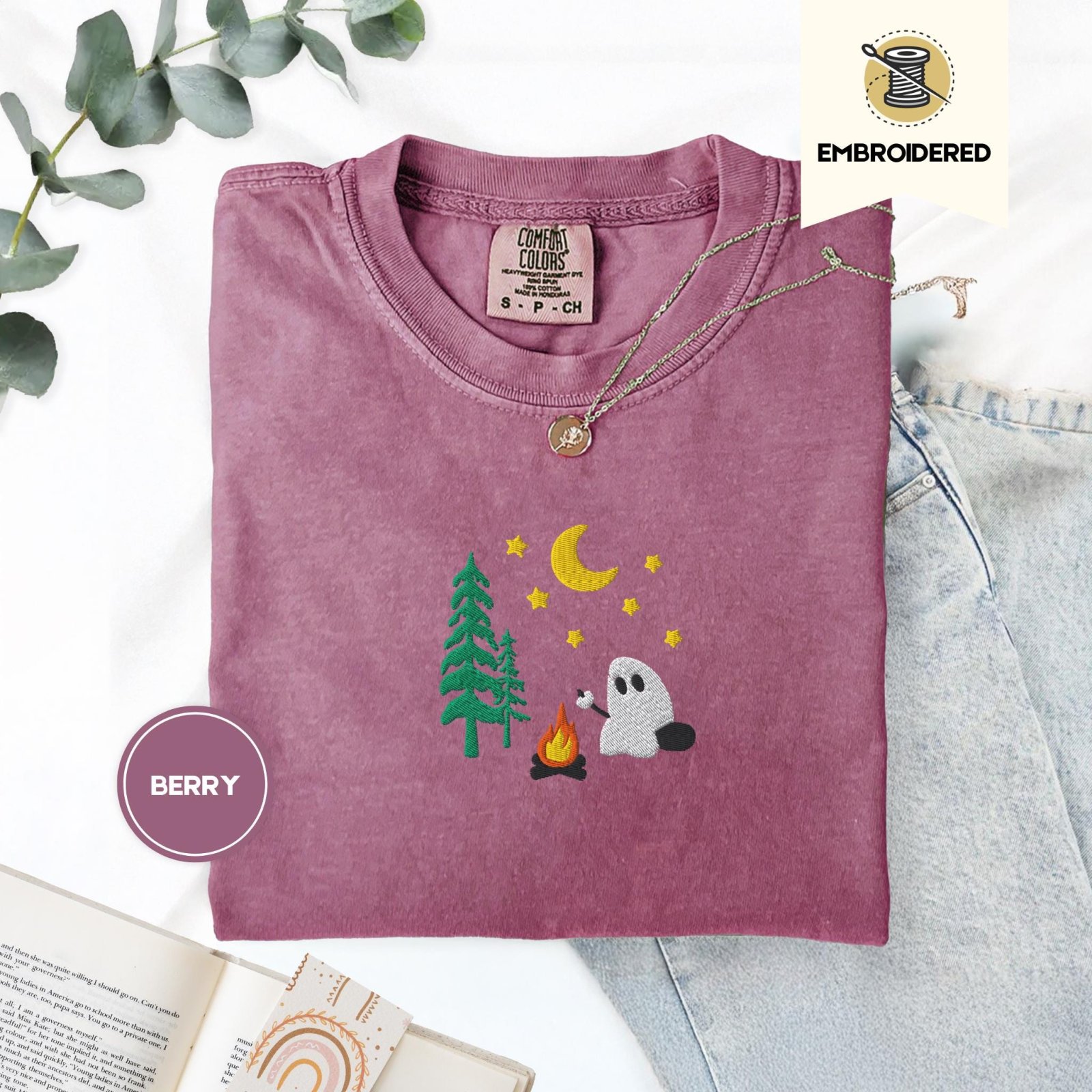 Berry Camping Ghost Embroidered T-Shirt
