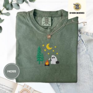 Moss Camping Ghost Embroidered T-Shirt