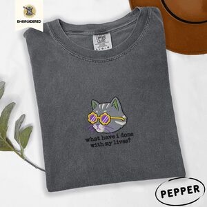 Pepper Cat in Flower Sunglasses Embroidered T-Shirt