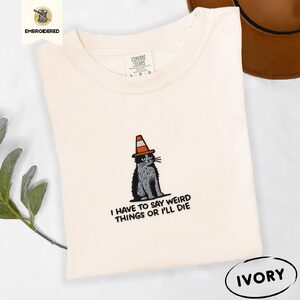 Ivory Cat with Traffic Cone Embroidered T-Shirt