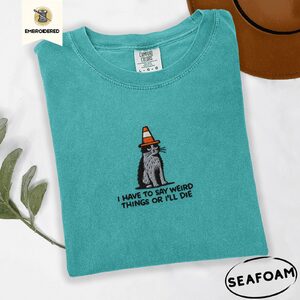 Seafoam Cat with Traffic Cone Embroidered T-Shirt