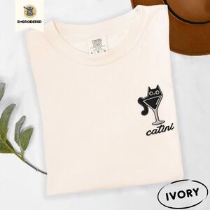 Ivory Catini Martini Cat Embroidered T-Shirt