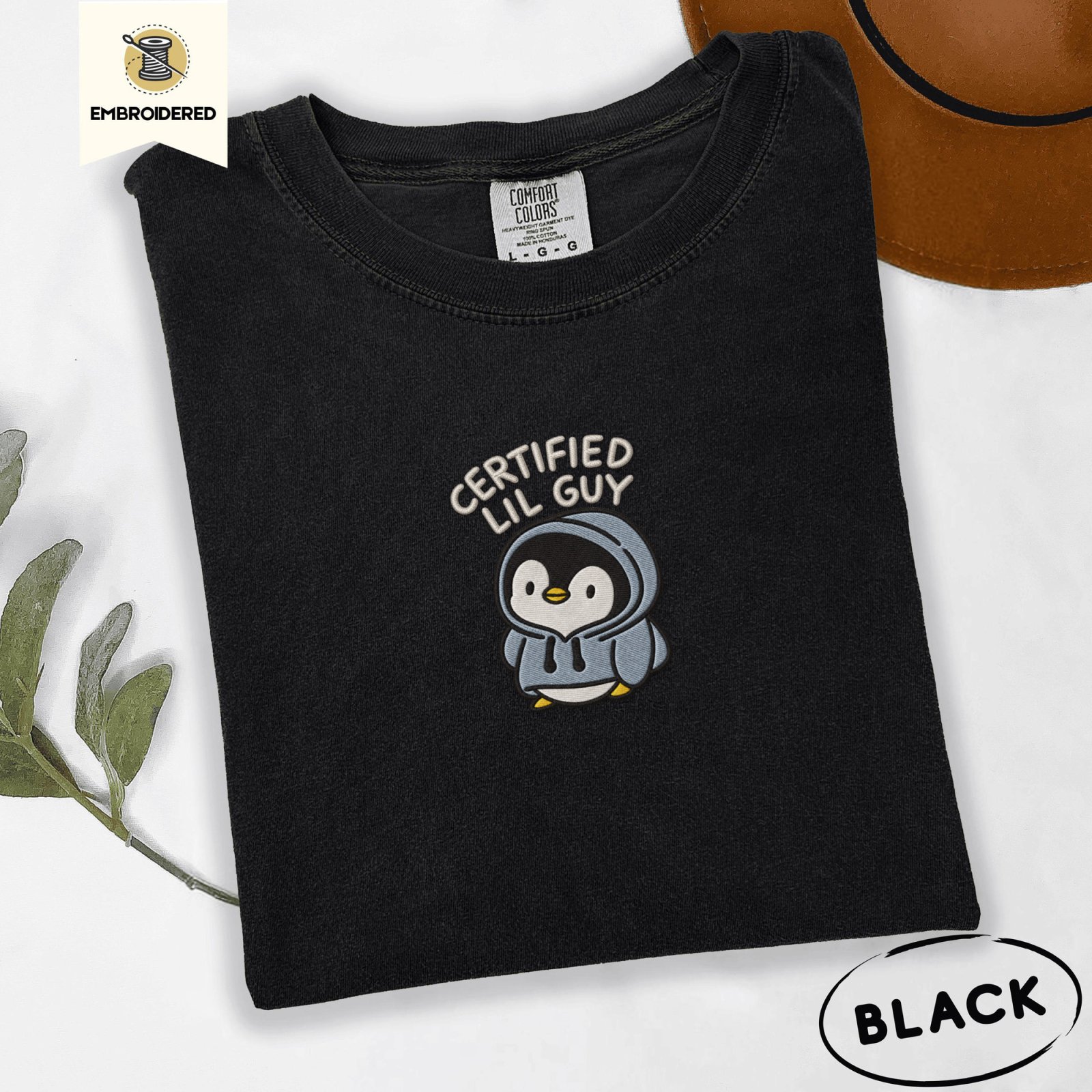 Black Certified Lil Guy Penguin Embroidered T-Shirt