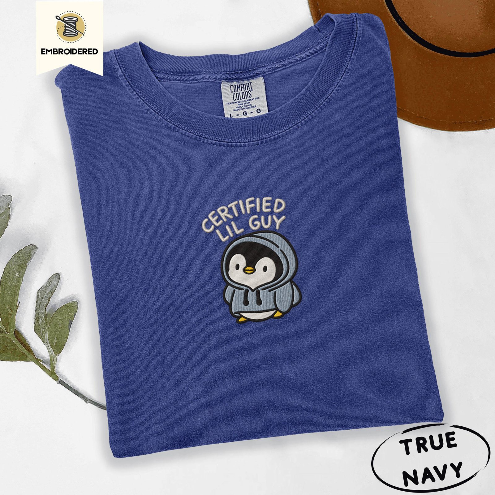 True Navy Certified Lil Guy Penguin Embroidered T-Shirt