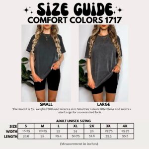 Comfort Colors 1717 size guide video: model wearing size Small and size Large, with measurements