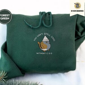 Forest Green Cool Pigeon Pun Embroidered Hoodie