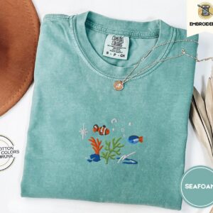 Seafoam Coral Reef Fish Embroidered T-Shirt