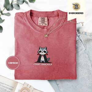 Crimson Count Snackula Raccoon Embroidered T-Shirt