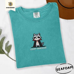 Seafoam Count Snackula Raccoon Embroidered T-Shirt