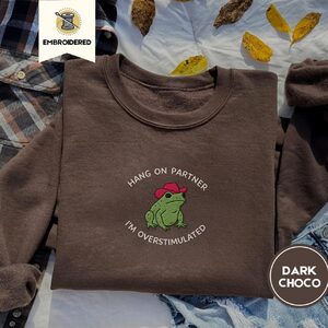 Dark Chocolate Cowboy Frog Embroidered Sweatshirt