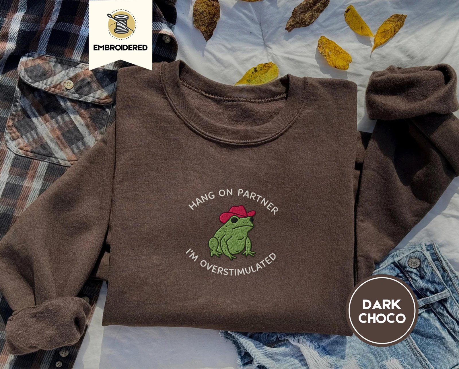 Dark Chocolate Cowboy Frog Embroidered Sweatshirt