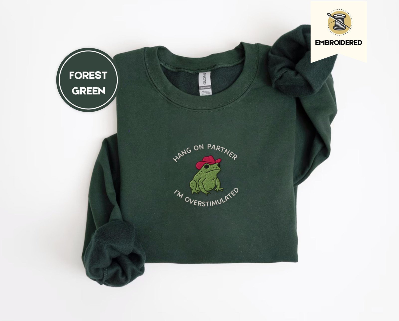 Forest Green Cowboy Frog Embroidered Sweatshirt