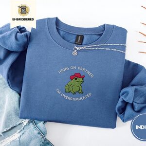 Indigo Blue Cowboy Frog Embroidered Sweatshirt