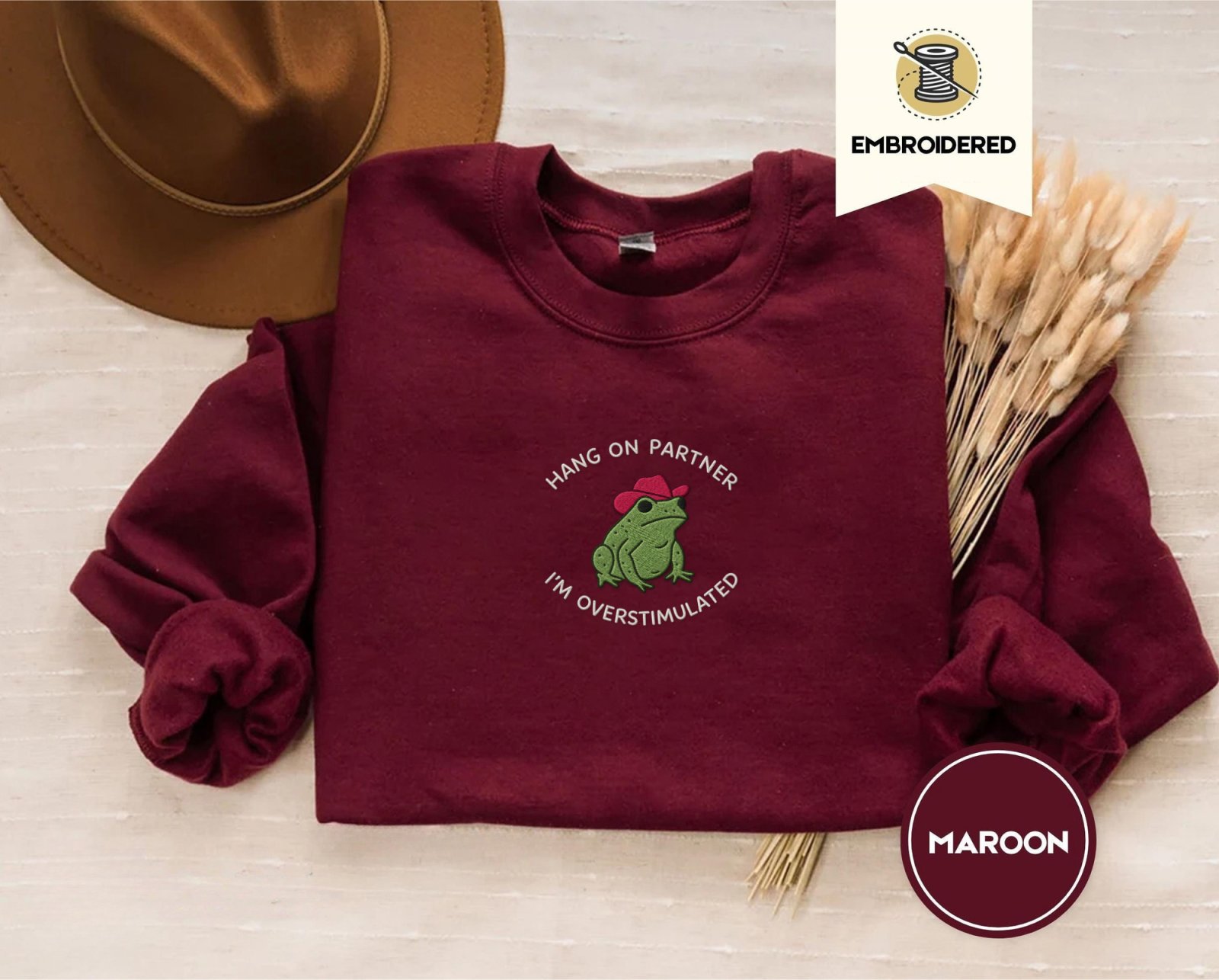 Maroon Cowboy Frog Embroidered Sweatshirt