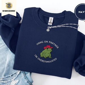 Navy Cowboy Frog Embroidered Sweatshirt