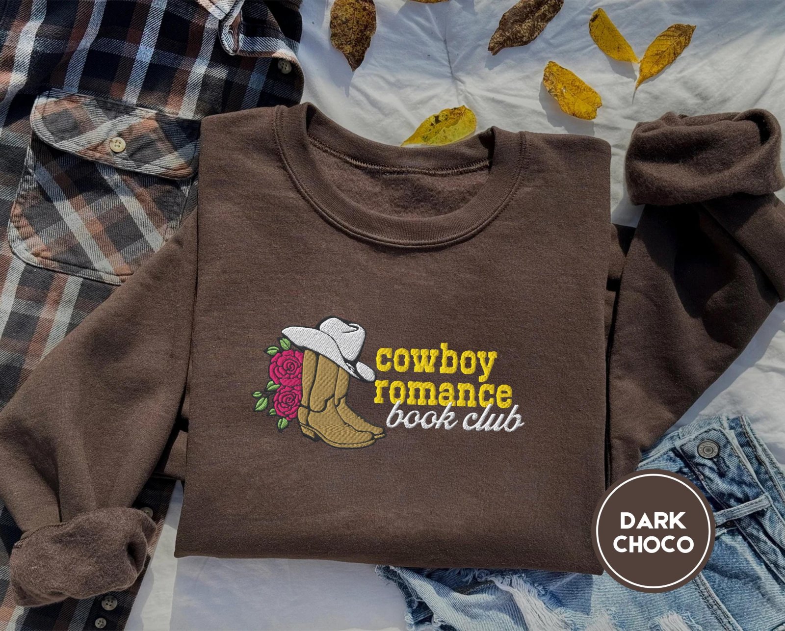 Dark Chocolate Cowboy Romance Book Club Embroidered Sweatshirt