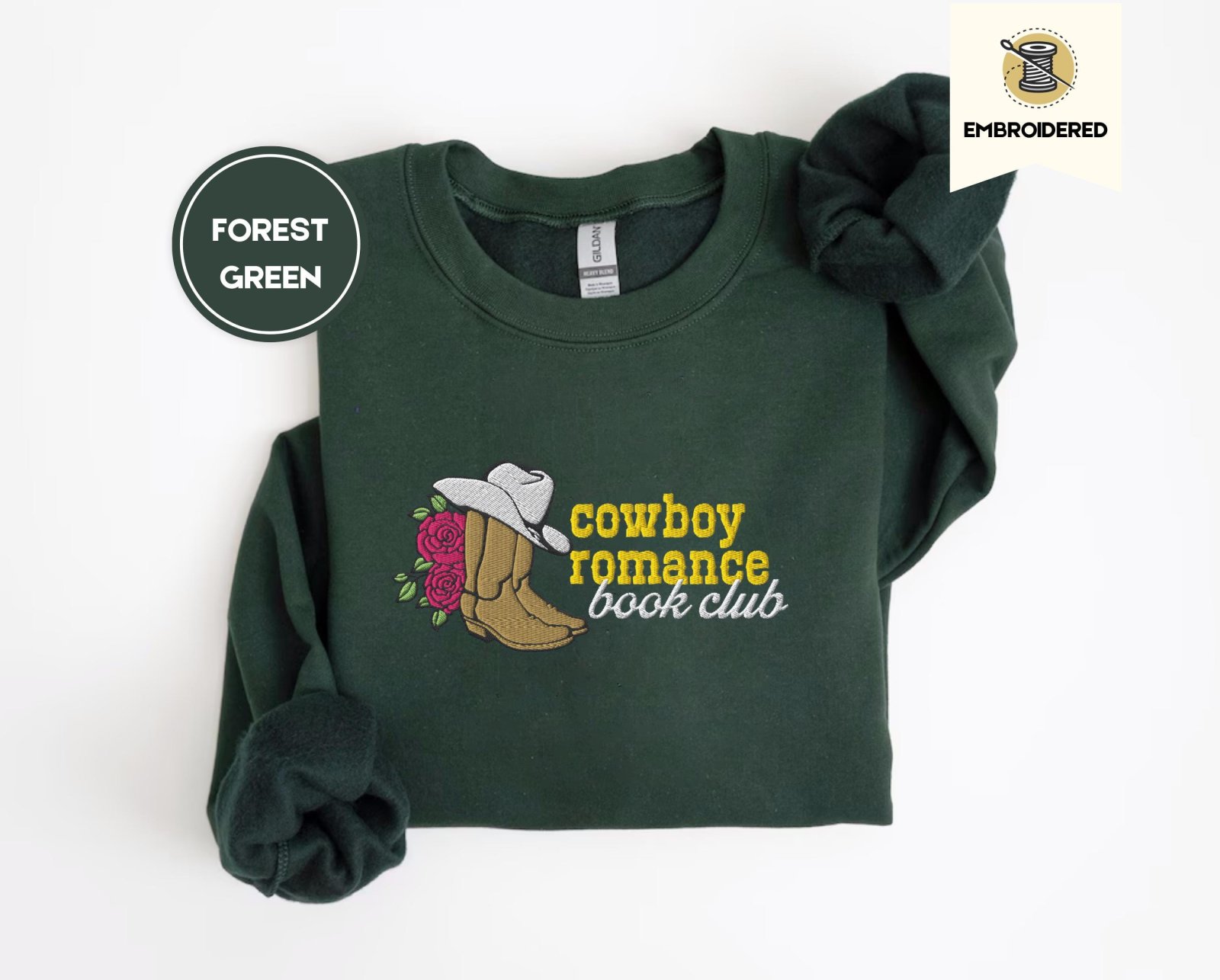 Forest Green Cowboy Romance Book Club Embroidered Sweatshirt