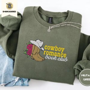 Military Green Cowboy Romance Book Club Embroidered Sweatshirt