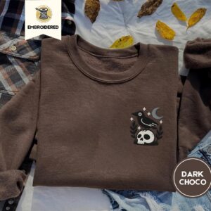Dark Chocolate Crow And Skull Embroidered Sweatshirt