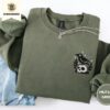 Military Green Crow And Skull Embroidered Sweatshirt