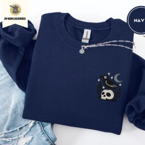 Navy Crow And Skull Embroidered Sweatshirt