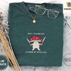 Blue Spruce Crumb Of Affection Mushroom Embroidered T-Shirt