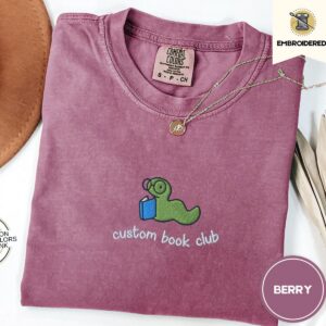 Berry Custom Book Club Bookworm Embroidered T-Shirt