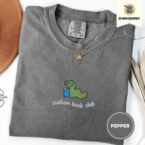 Pepper Custom Book Club Bookworm Embroidered T-Shirt