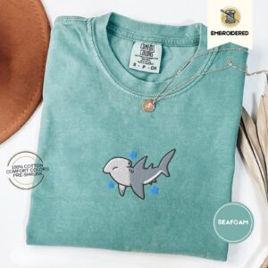 Seafoam Cute Hammerhead Shark Embroidered T-Shirt