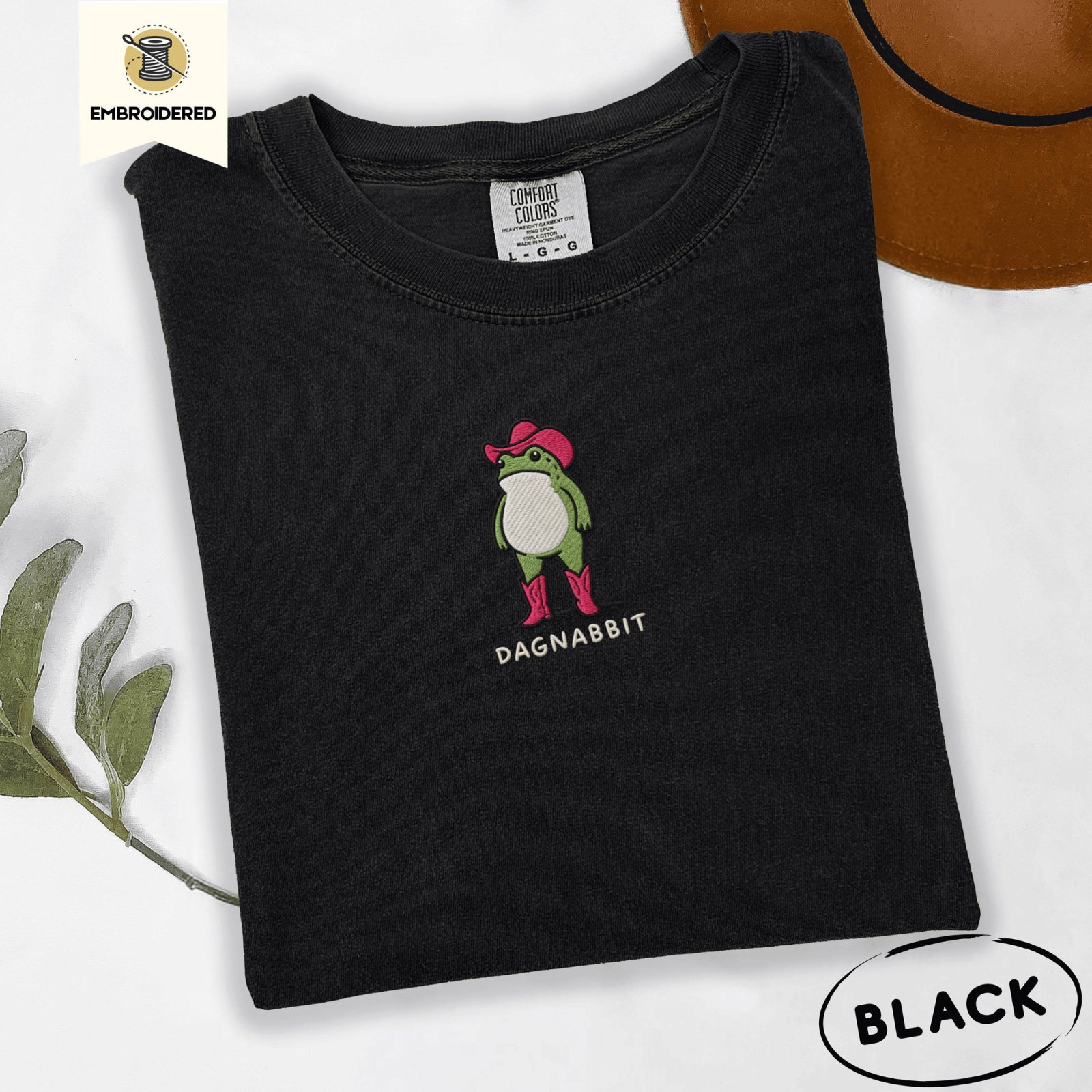 Black Dagnabbit Cowboy Frog Embroidered T-Shirt