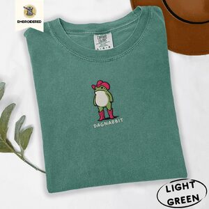 Light Green Dagnabbit Cowboy Frog Embroidered T-Shirt