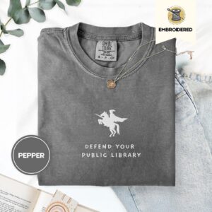 Pepper Defend Your Public Library Embroidered T-Shirt