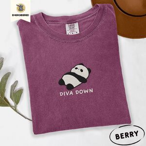Berry Diva Down Panda Embroidered T-Shirt