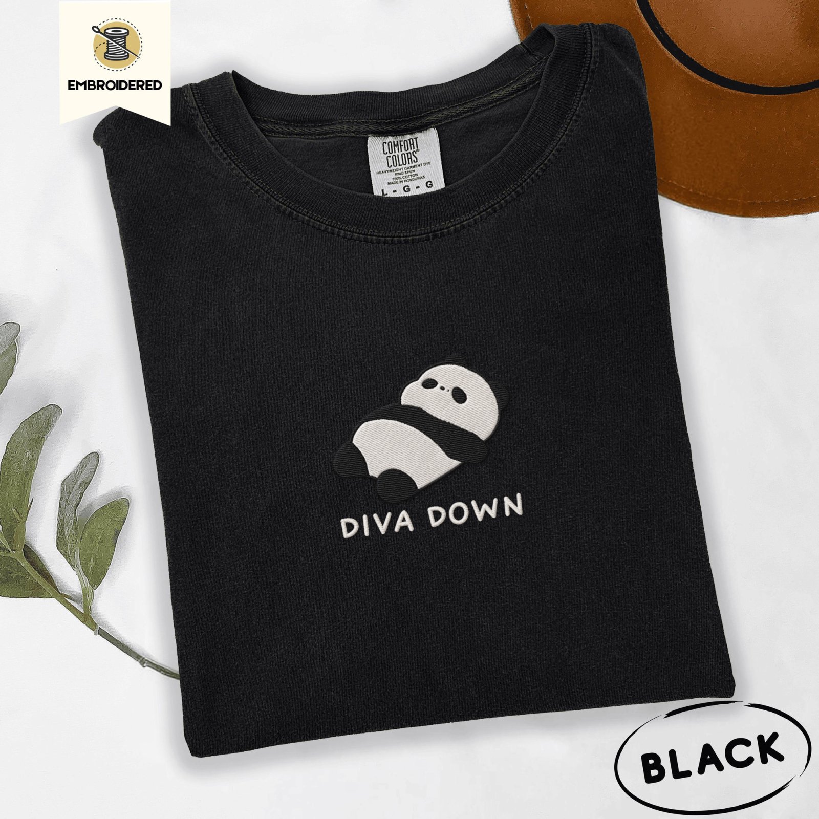 Black Diva Down Panda Embroidered T-Shirt