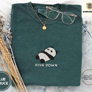 Blue Spruce Diva Down Panda Embroidered T-Shirt