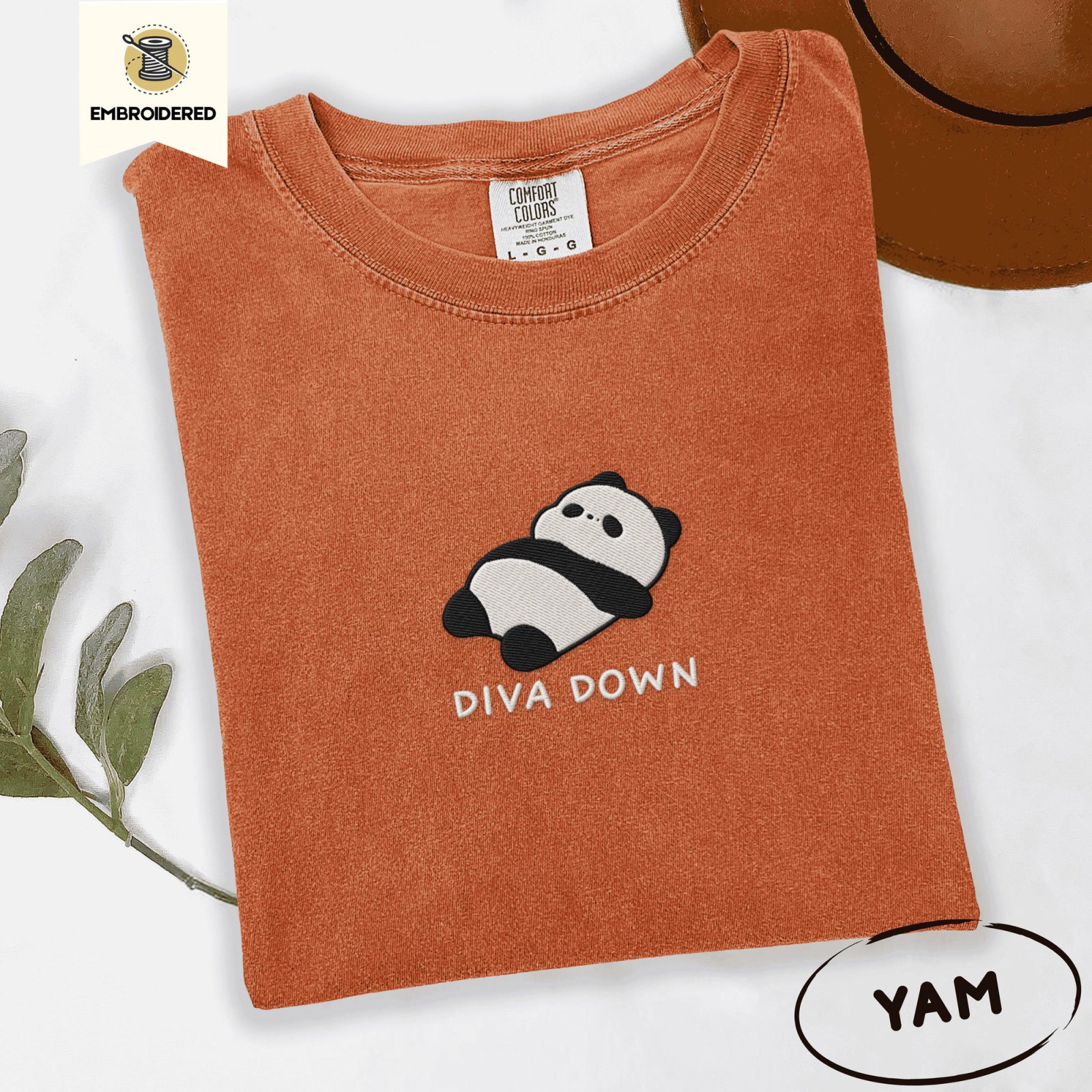 Yam Diva Down Panda Embroidered T-Shirt