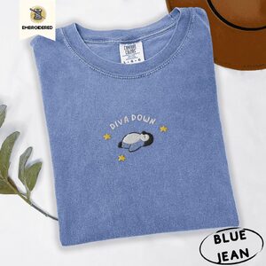 Blue Jean Diva Down Penguin and Stars Embroidered T-Shirt