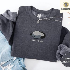 Dark Heather Diva Down Penguin Embroidered Sweatshirt