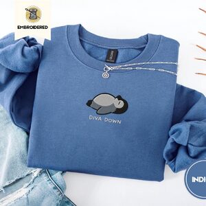 Indigo Blue Diva Down Penguin Embroidered Sweatshirt