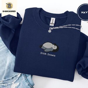 Navy Diva Down Penguin Embroidered Sweatshirt